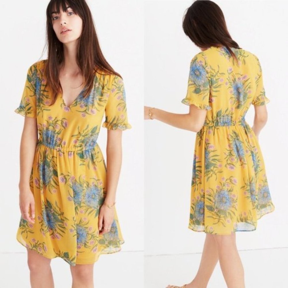 Madewell Sweetgrass Ruffle-Sleeve Dress in Painted Blooms